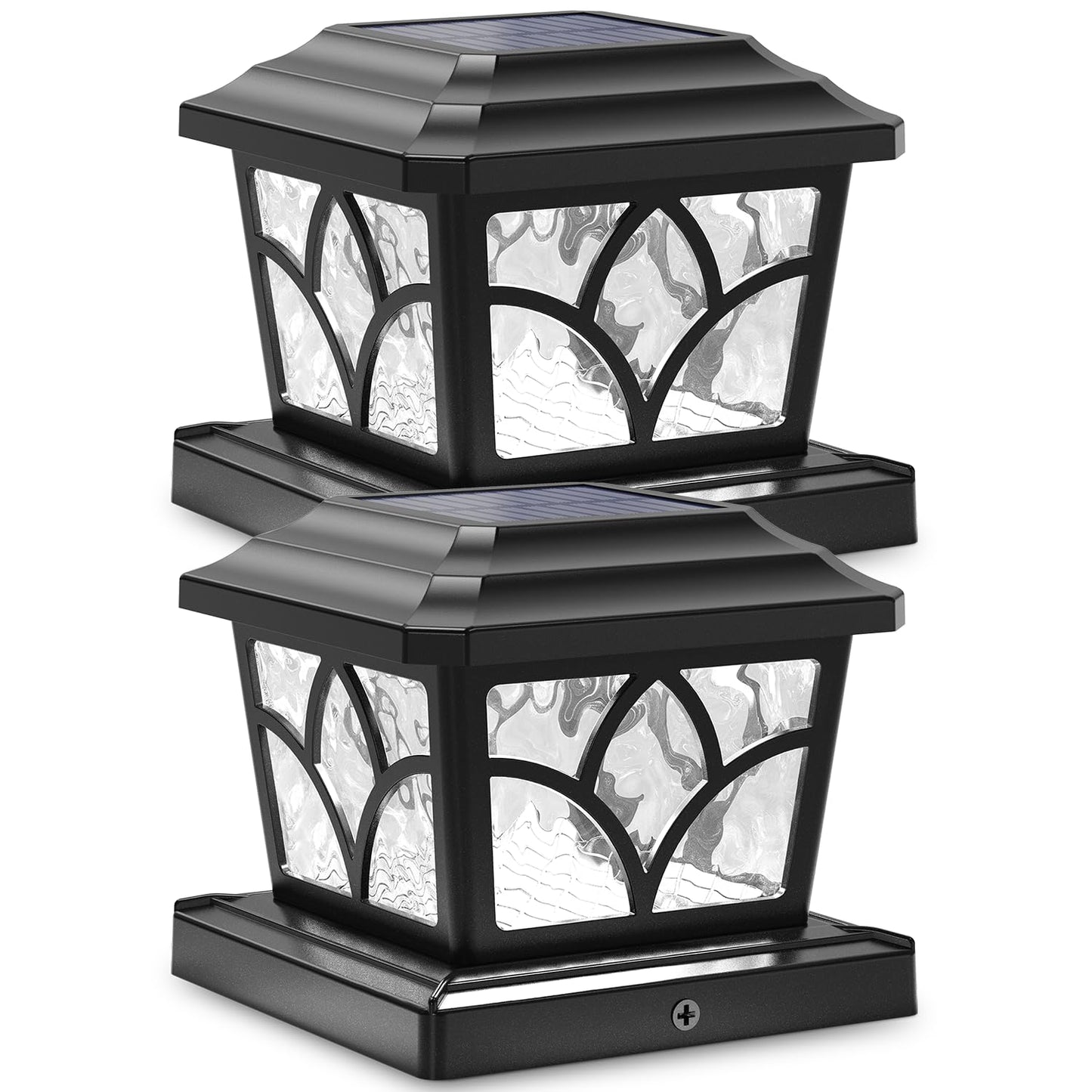 SIEDiNLAR Solar Post Cap Lights Outdoor 4 Modes 40 LEDs Aluminum Glass Deck Post Light for 4x4 5x5 6x6 Wooden Vinyl Posts Fence Patio Decor, Warm White & Cool White Dynamic Lighting Black (2 Pack)