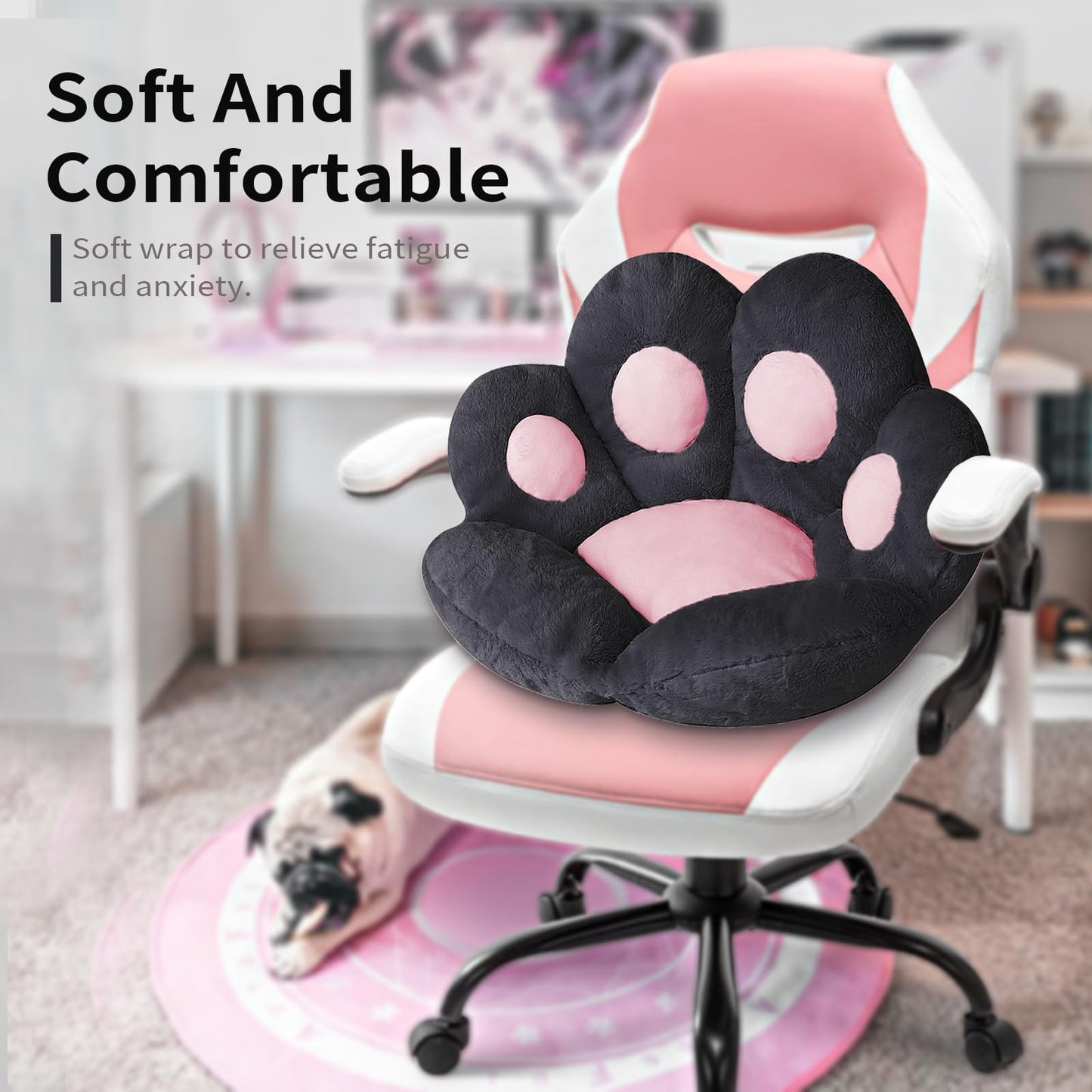 Ditucu Cat Paw Cushion Comfy Kawaii Chair Cushion 31.4 x 27.5 inch Bear Paw Lazy Sofa Office Floor Pillow Cute Plush Seat Pad for Gaming Chair for Bedroom Decor Black