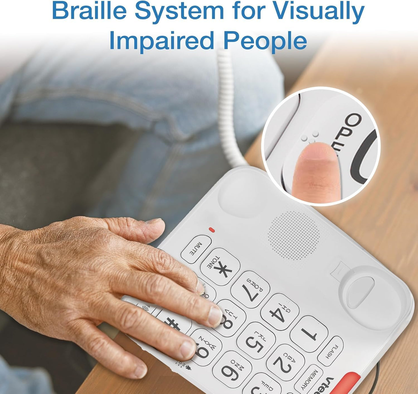 VTech Careline Corded Phone for Seniors, with Oversized High-Contrast Buttons, Talking Digits, Visual LED Ringer, Full-Duplex Base Speakerphone, 10 Number Speed Dial, SN1107
