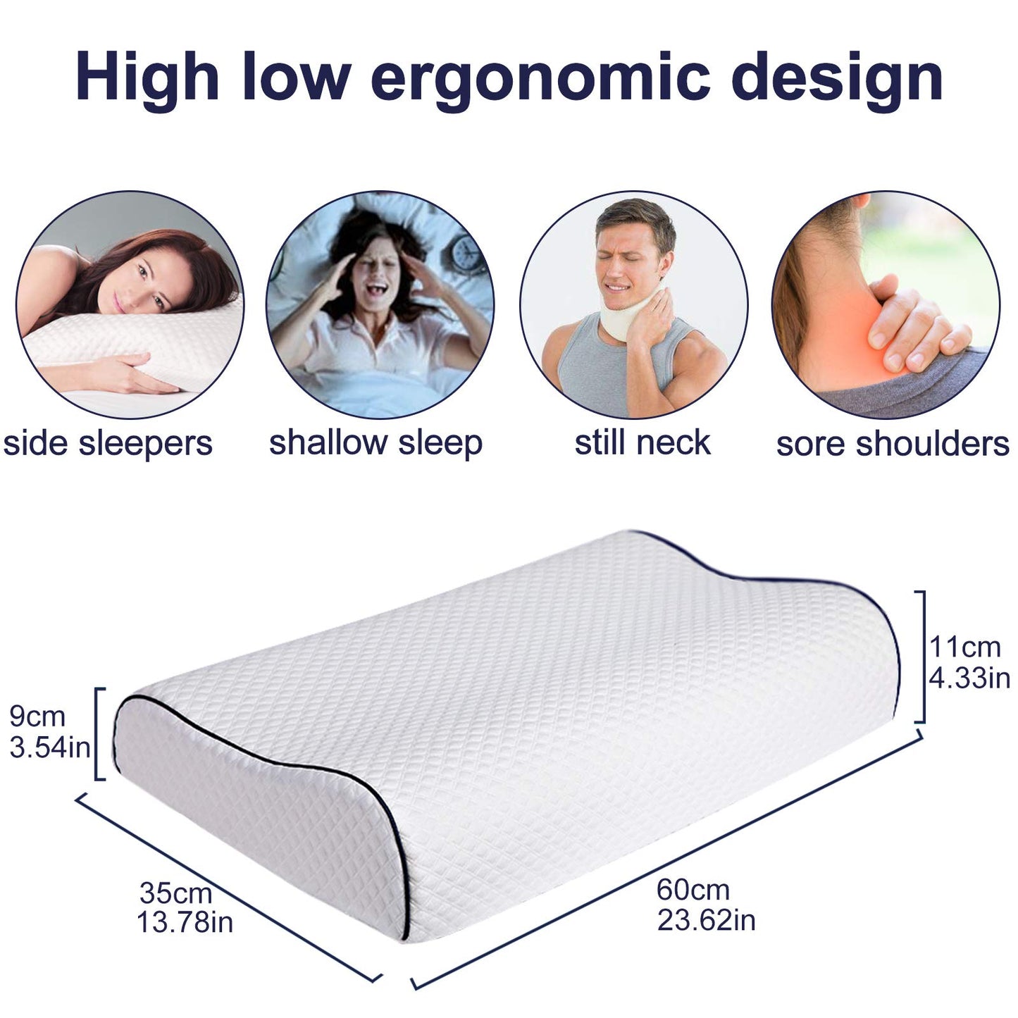 Fityou Ergonomic Memory Foam Neck Pillow,Support Pillow for Neck Pain Relief, Support Pillows for Side Back Stomach Sleepers Washable Cover