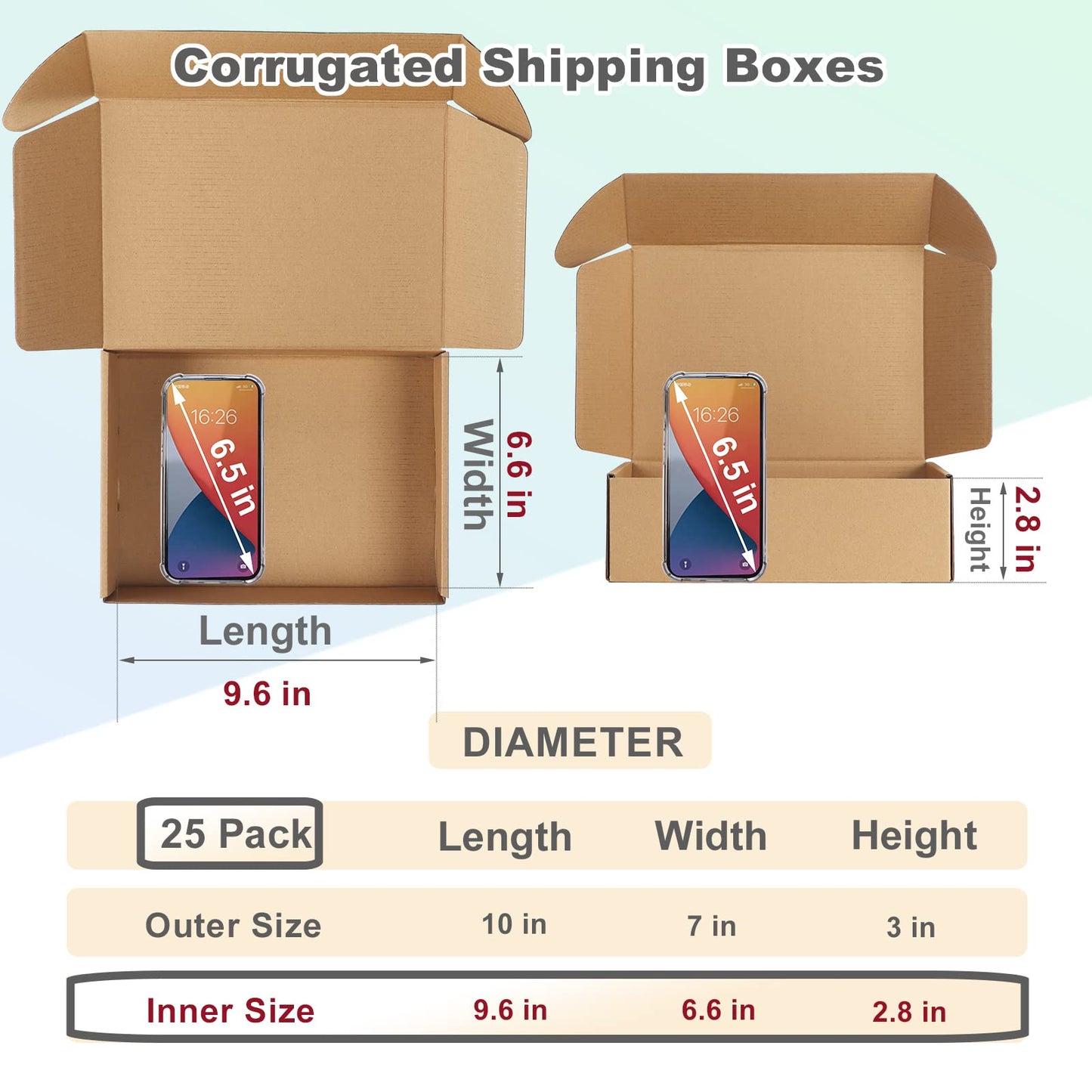 MEBRUDY 10x7x3 Inches Shipping Boxes Pack of 25, Corrugated Cardboard Box for Mailing Packing Literature Mailer