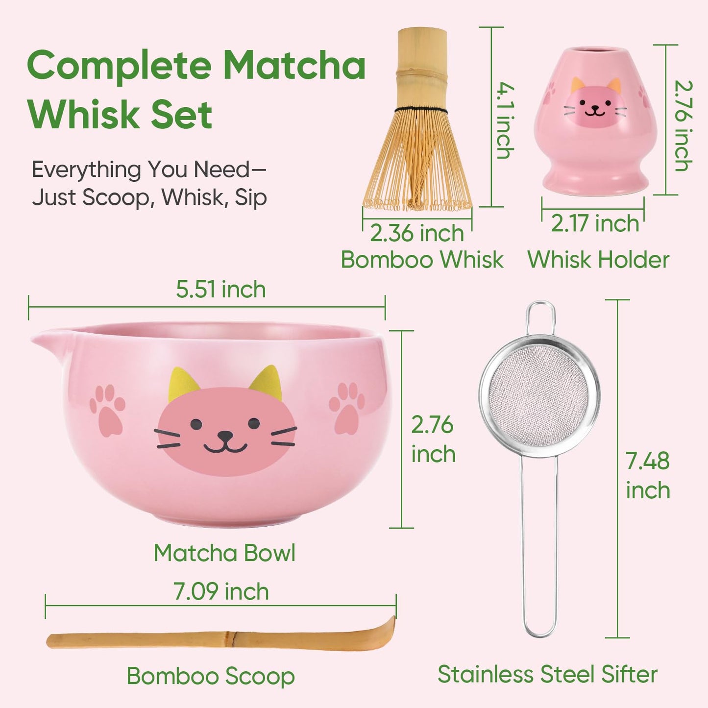 Vanmiya Matcha Whisk Set, 5Pcs Ceramic Matcha Set Includes Matcha Bowl, Matcha Whisk and Holder, Bamboo Scoop and Sifter, Ideal Matcha Bowl Set for Authentic Matcha Tea Experience