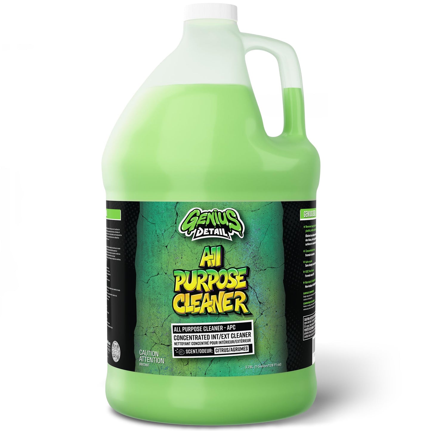 GENIUS DETAIL - All Purpose Cleaner, Multipurpose Cars/Trucks/Vehicles Cleaner, Safe on Any Surface, Stain/Odor Remover, Concentrated, Eco-Friendly, Non-Toxic, Citrus Scent - 128oz / 1 Gallon