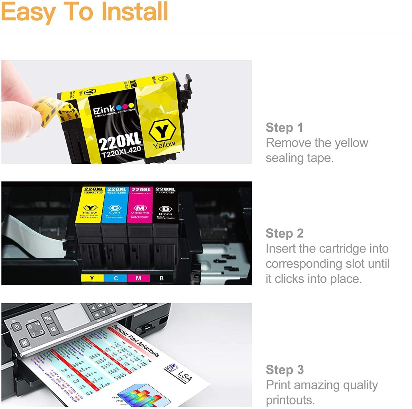 10 Pack E-Z Ink (TM Remanufactured Ink Cartridge Replacement for Epson 220 XL 220XL T220XL to use with WF-2760 WF-2750 WF-2630 WF-2650 WF-2660 XP-320 XP-420 424(4 Black, 2 Cyan, 2 Magenta, 2 Yellow)