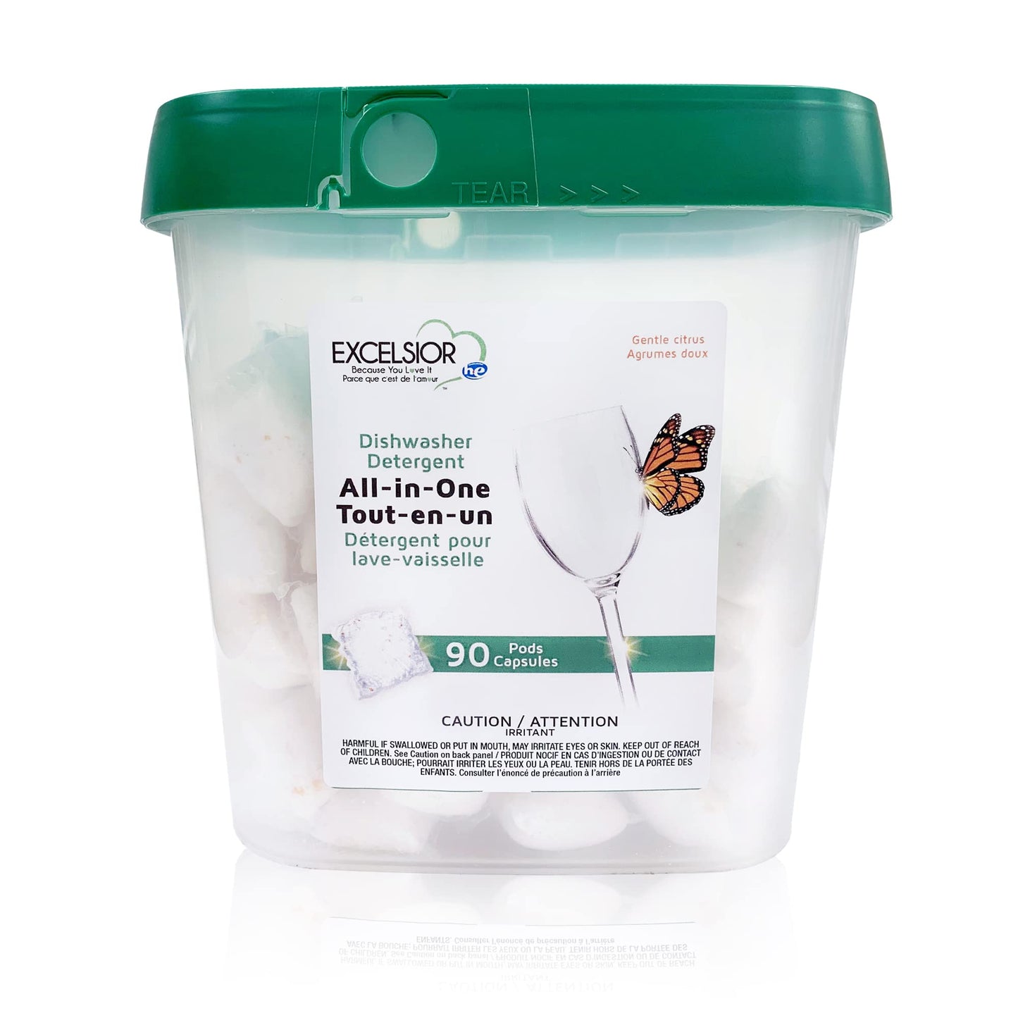 Excelsior HE All-In-One 90 Dishwasher Detergent Pods - Built-in Rinse Aid, Degreaser, Septic Safe Dishwasher Pods