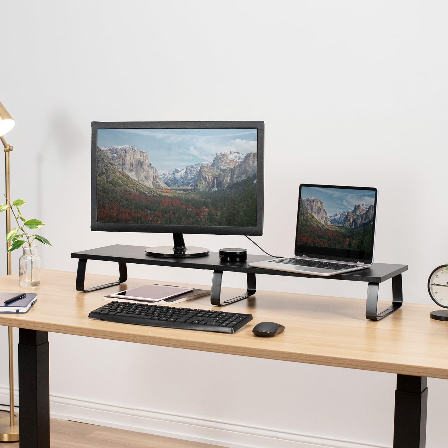 VIVO Black 39 inch Extra Long Monitor Riser - Wood & Steel Desktop Stand, Dual Screen, TV, Keyboard, Laptop, Ergonomic Desk and Tabletop Organizer STAND-V000DL