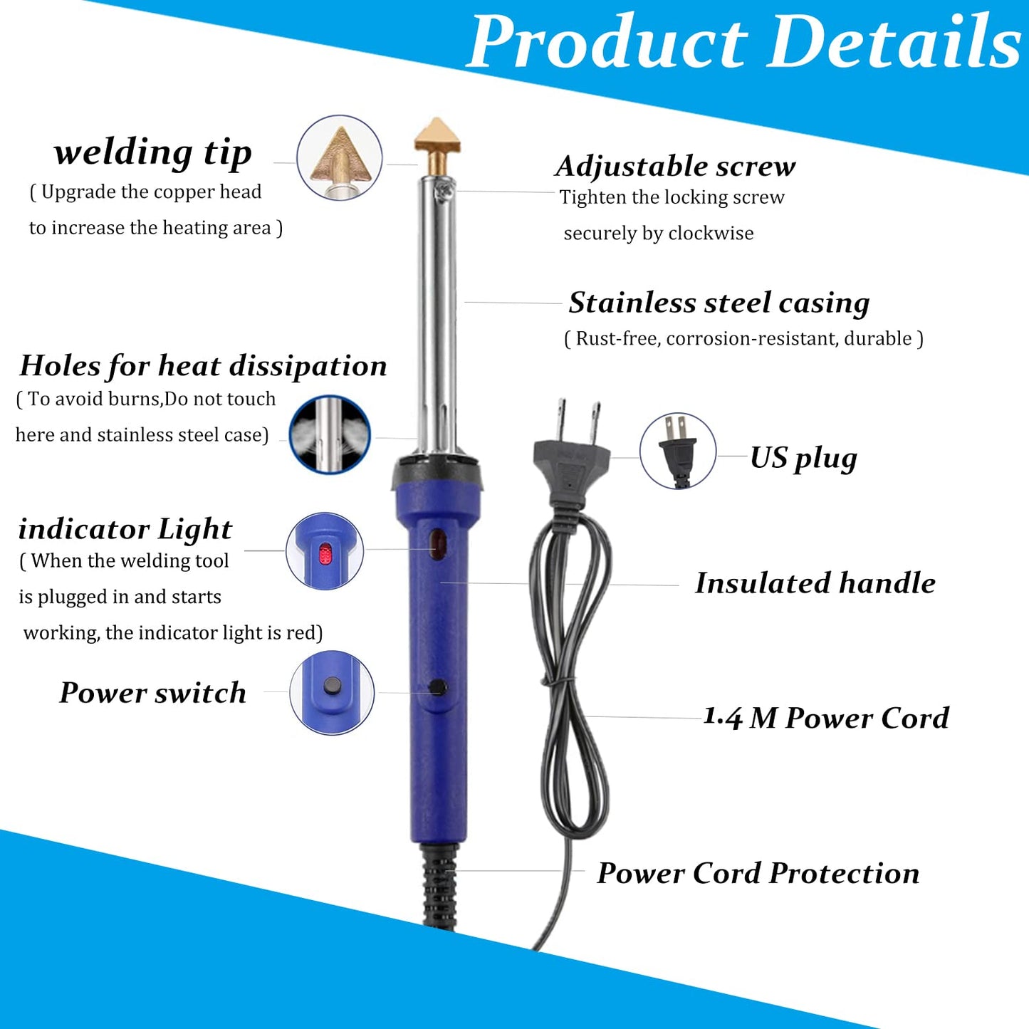 100W Plastic Welding Kit, 110V Plastic Welder Soldering Iron Kit with 121pcs Rods, Professional Surface Repair Tool for Car Bumper with 4 Welding Tips,Patch Net,Hot Iron Stand,Wire Brush,Metal Stand