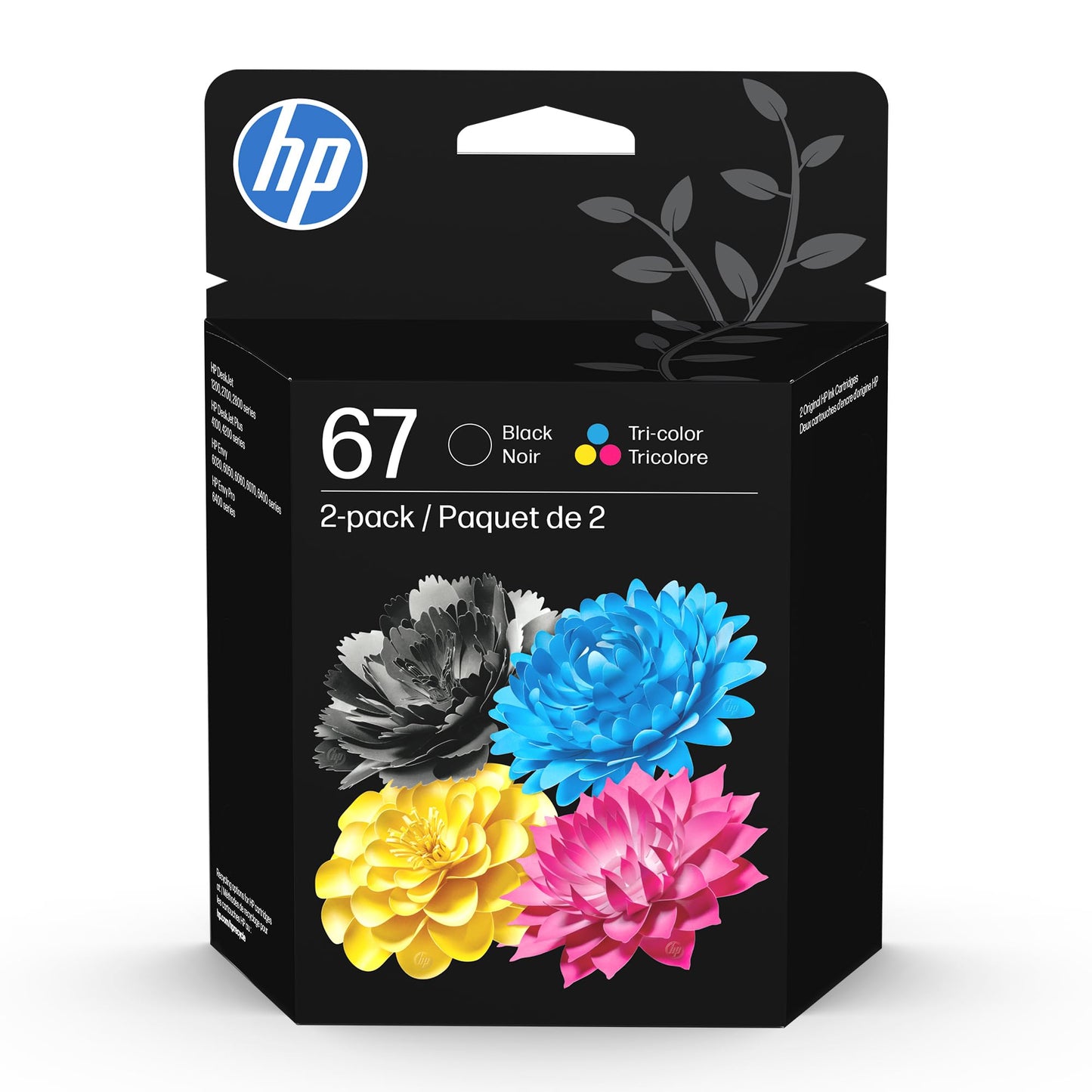 Original HP 67 Black/Tri Color Ink Cartridges (2 Pack) | Works with HP DeskJet 1255, 2700, 4100 Series; HP Envy 6000, 6400 Series | Instant Ink Eligible | 3YP29AN