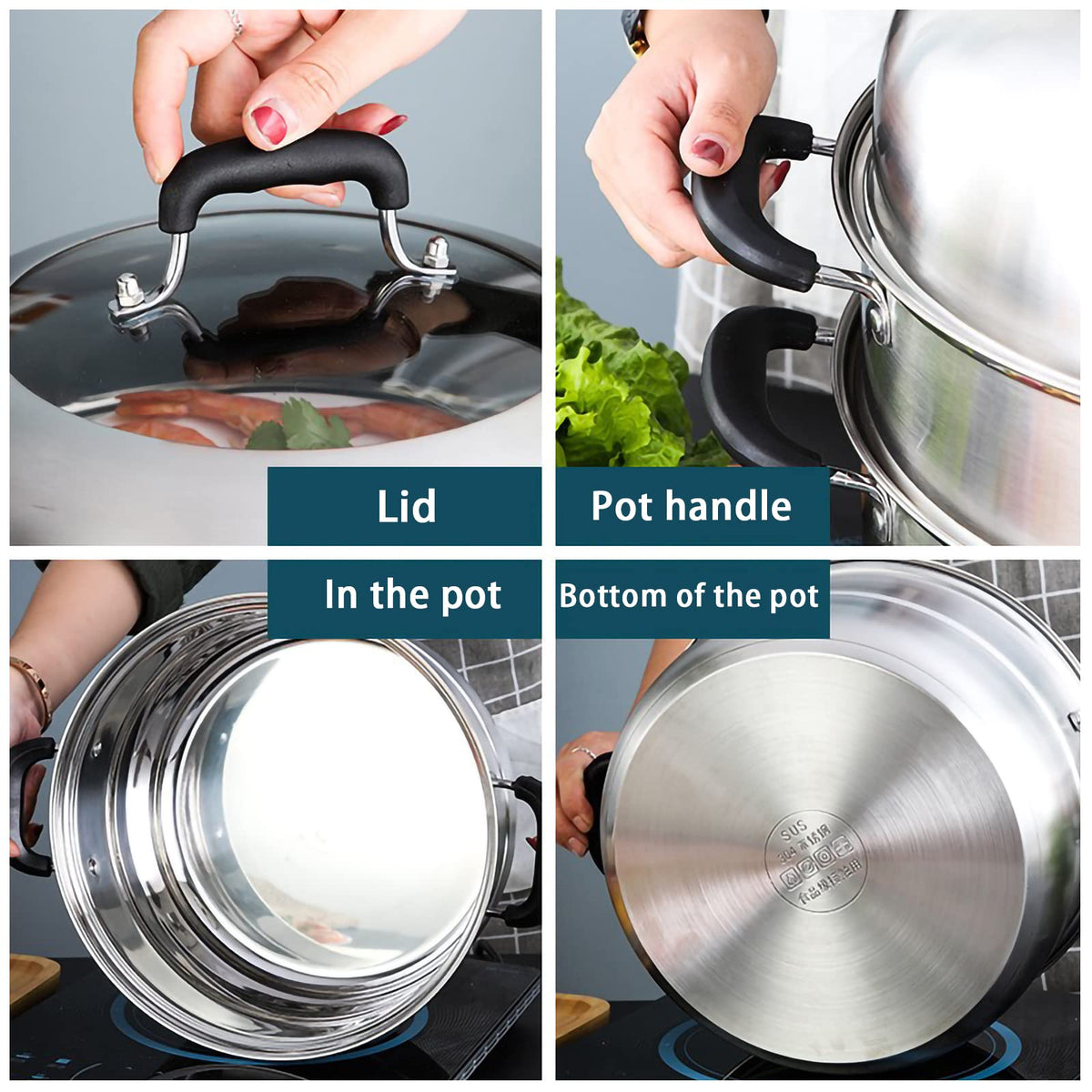 MANO Steamer Pot for Cooking 11.8 inch Steam Pots with Lid 2-tier Stainless Steel Steaming Pot Multipurpose Cookware with Handle for Vegetable, Dumpling, Stock, Sauce, Food