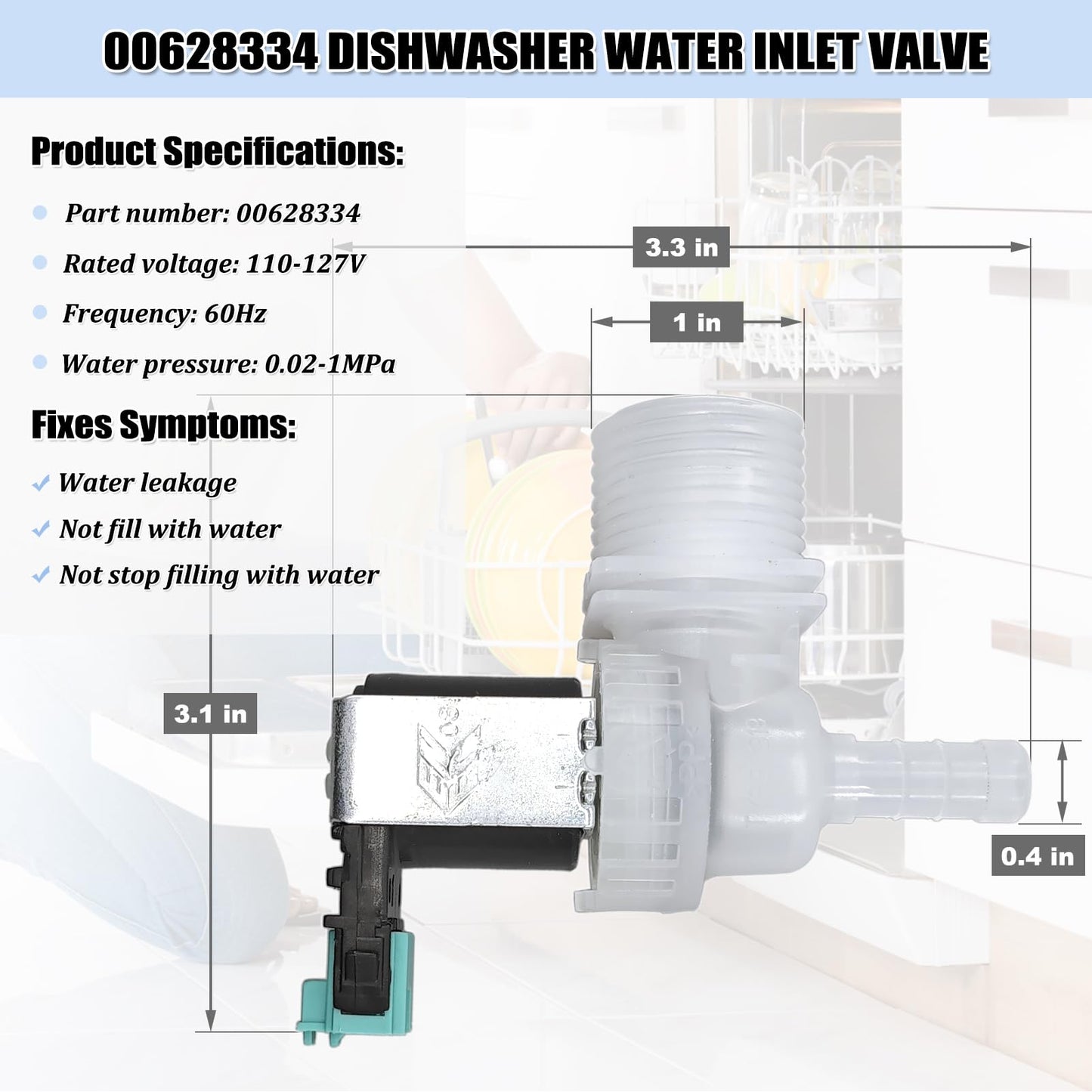 00628334 10023852 Dishwasher Water Inlet Valve - Dishwasher Water Valve Replacement Parts 33199023, 628334, 9000655808