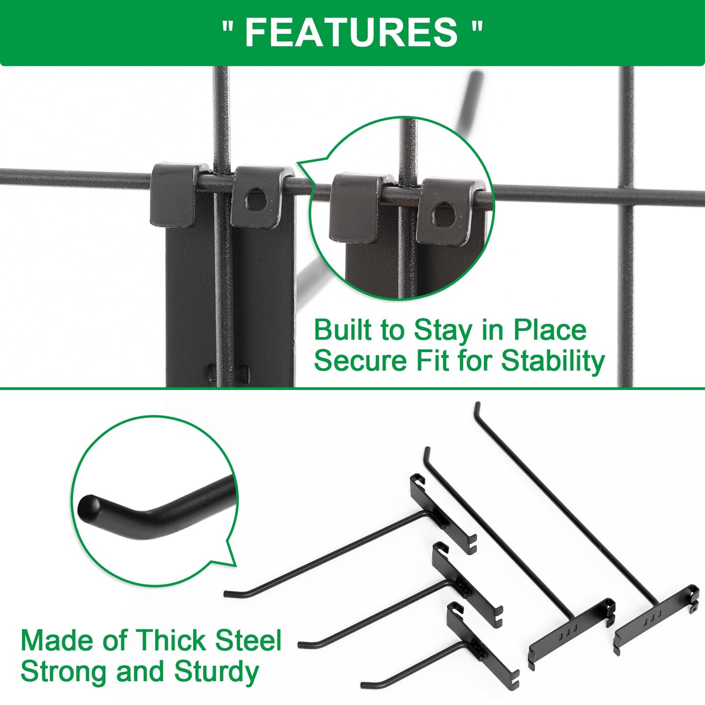 PYBTOOL 4 Inch Gridwall Hooks, Grid Panel Hanging Hooks for Retail, Home, and Workspace Organization, Displays, and Storage Solutions(40Pack,Black)