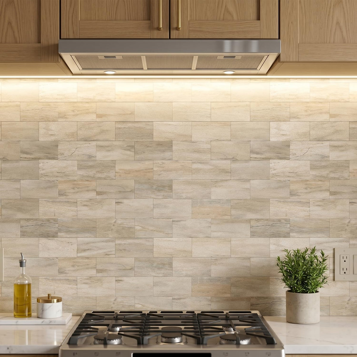 OYASIMI 10-sheet Slate Beige Peel and Stick Backsplash, 12’’Ceramic Look Subway Tile, Waterproof Peel and Stick Wall Tiles for Kitchen and Bathrrom