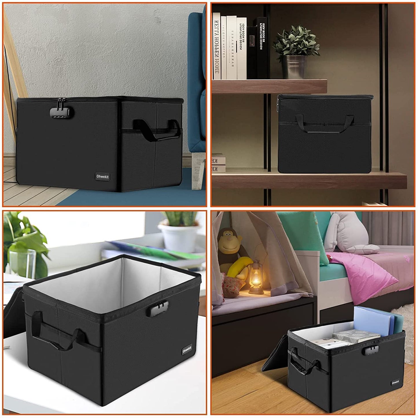 Large File Organizer Box (2000℉) with Lock(16.1'' x 12.7'' x 10.6'') , Fireproof Waterproof Document Box with Lid, Portable Home Office Safe Box with Handle(Not Including Suspension File)