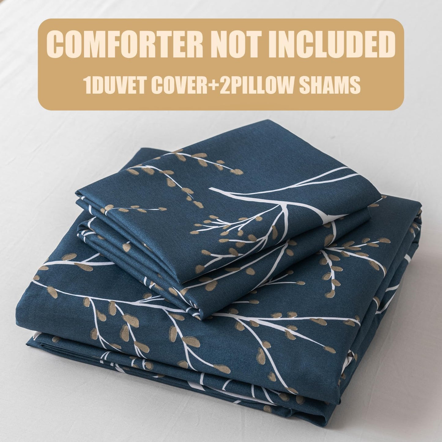 Duvet Cover King, Ultra Soft Microfiber Bed Set, Tree Branches Pattern Bed Sets, 3 Piece Breathable King Duvet Cover Set with Zipper Closure, Corner Ties, (104x90 Inch, Blue)