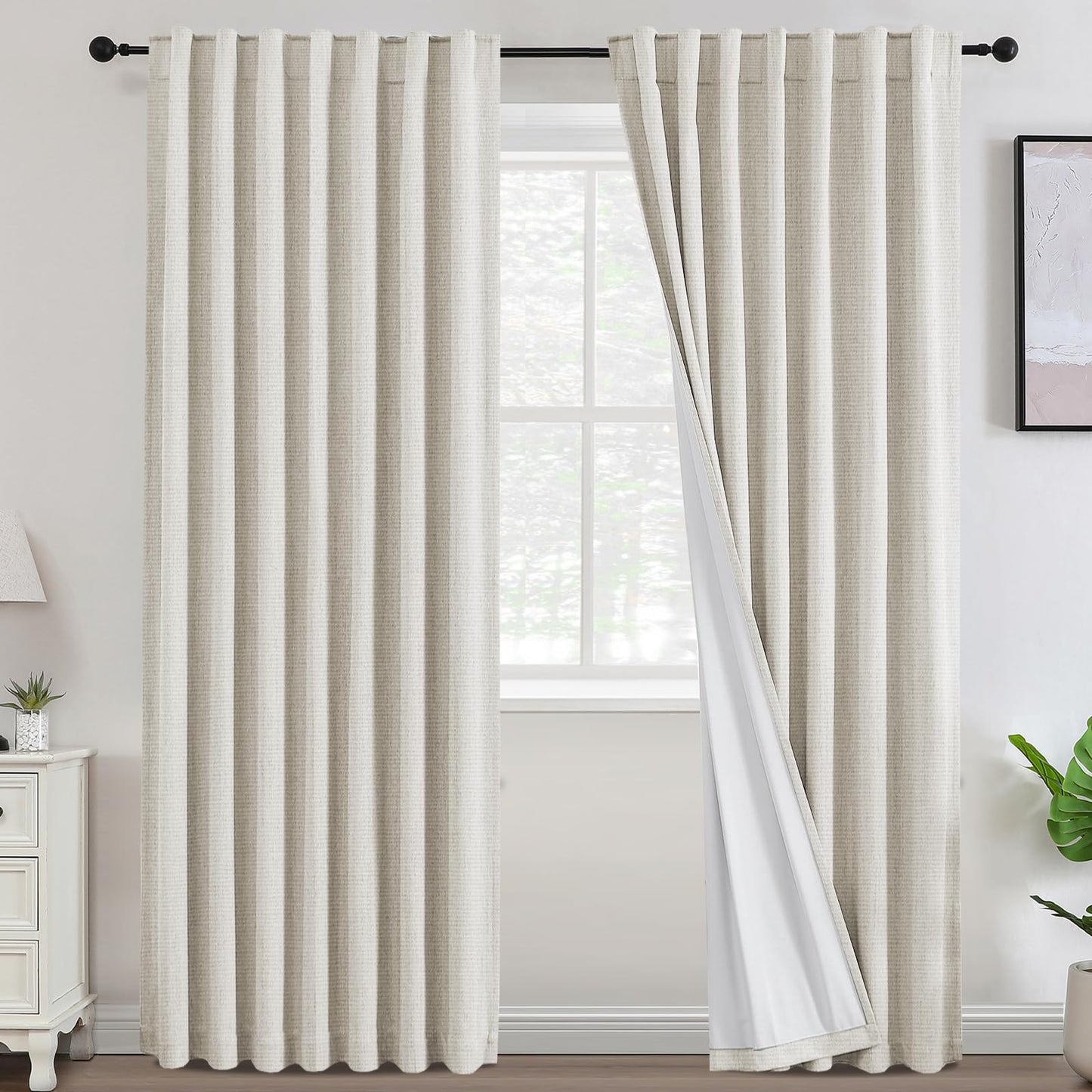Ivory White 100% Blackout Curtains Chenille Curtain Total Black Out Curtain for for Living Room Bedroom Thermal Insulated Drapes Modern Farmhouse Shabby Chic,52" W x 96" L, Ivory(Not Solid)