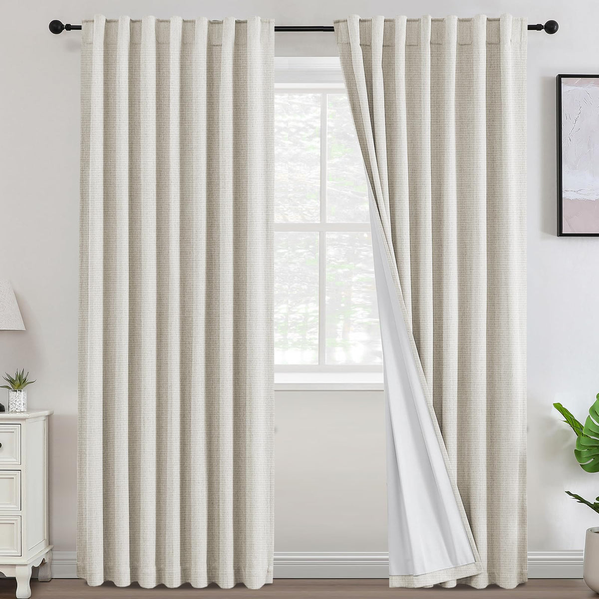 100% Blackout Curtains Ivory Curtains for Bedroom Cream Beige Chenille Curtains Thermal Insulated 84 Inches Long Nursery Drapes with White Flocking Coating Back, 52" W x 84" L, Ivory(Not Solid)