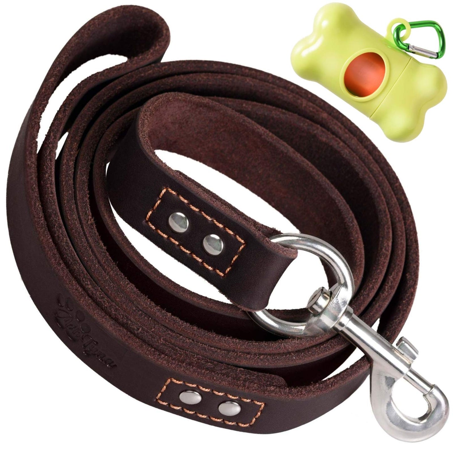 ADITYNA Leather Dog Leash 6ft - Dog Training Leash for Small, Medium, Large, and Extra-Large Dogs - Laisse Pour Chien (Brown, Extra-Large Dogs: 6 ft x 1")