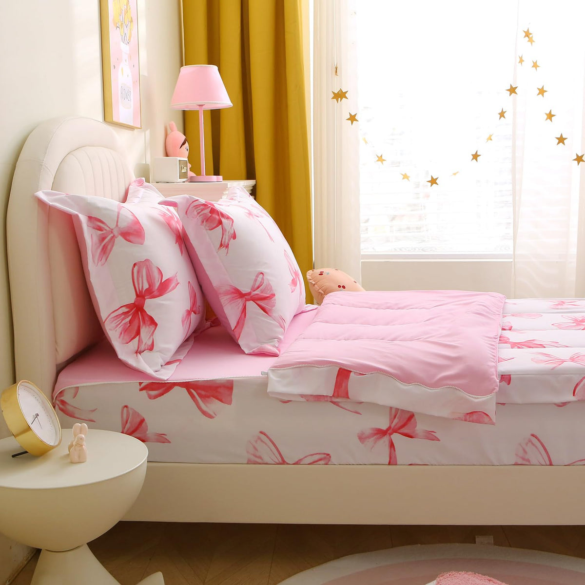 Bow Zipper Bedding Set Twin Size Zipit Bedding for Kids Girls Bow Zip Up Comforter & Sheets Pink Cute Bowknot Zip It Bed Set Children Bedroom Decor