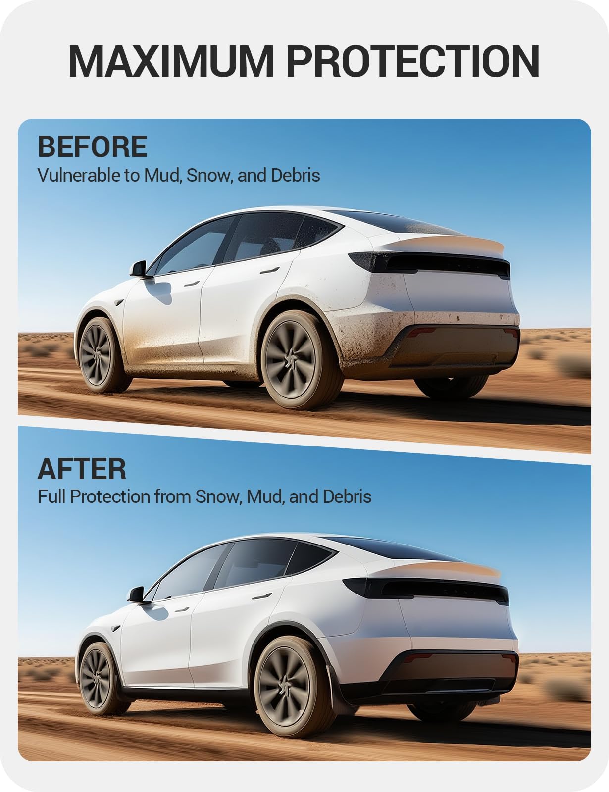 BASENOR 2026 Tesla Model Y Mud Flaps Splash Guards Fenders [No Drilling No Tape] [Paint Protection] All Weather Tire Protector TPE Mudflaps for Model Y Juniper 2025 2026(Standard/Premium/Performance)