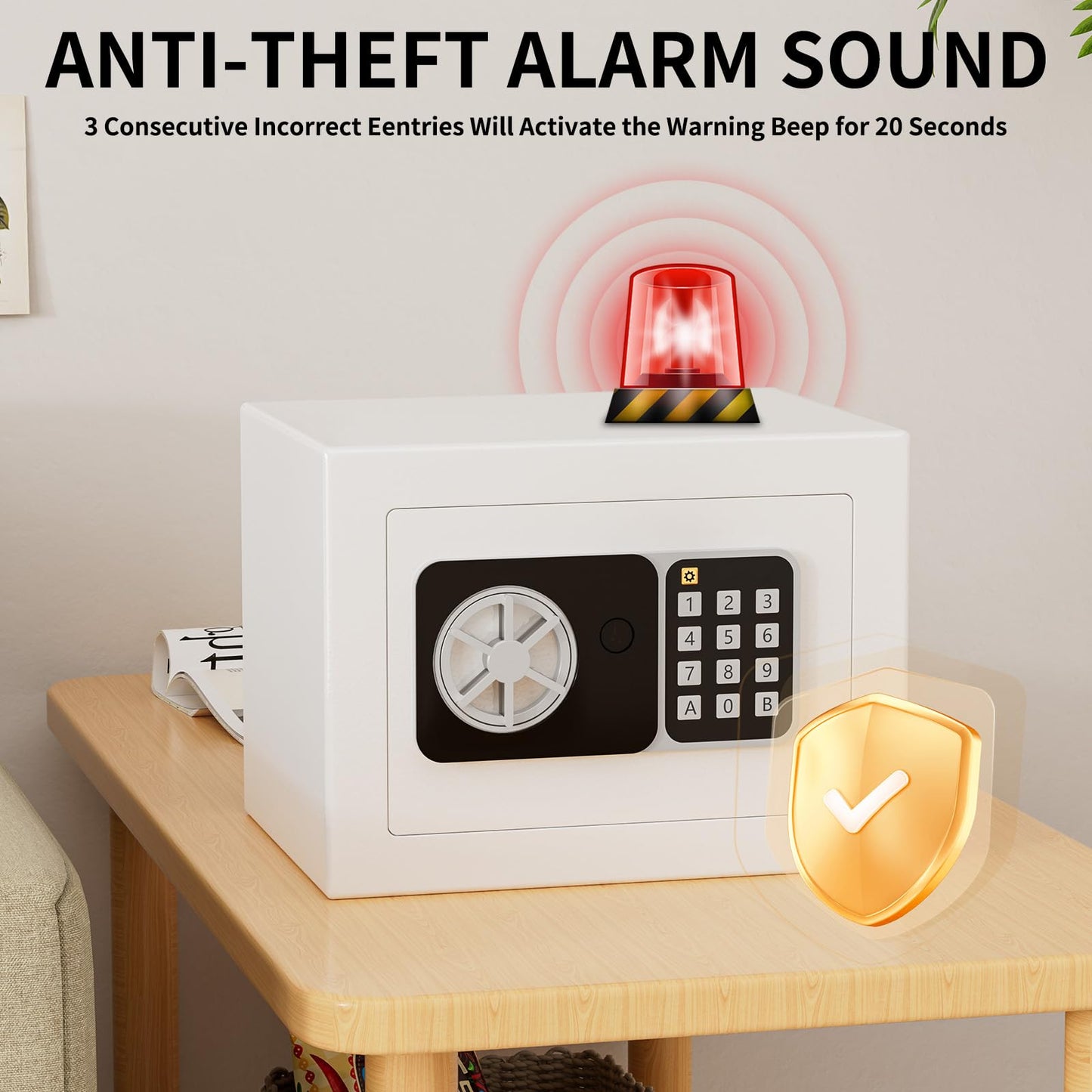 KABISAFE Safe Box 0.3 Cubic Feet, Small Safe with Digital Keypad and Key, Anti Theft Safe for Jewelry Watch Cash, Personal Money Safe for Home (White)