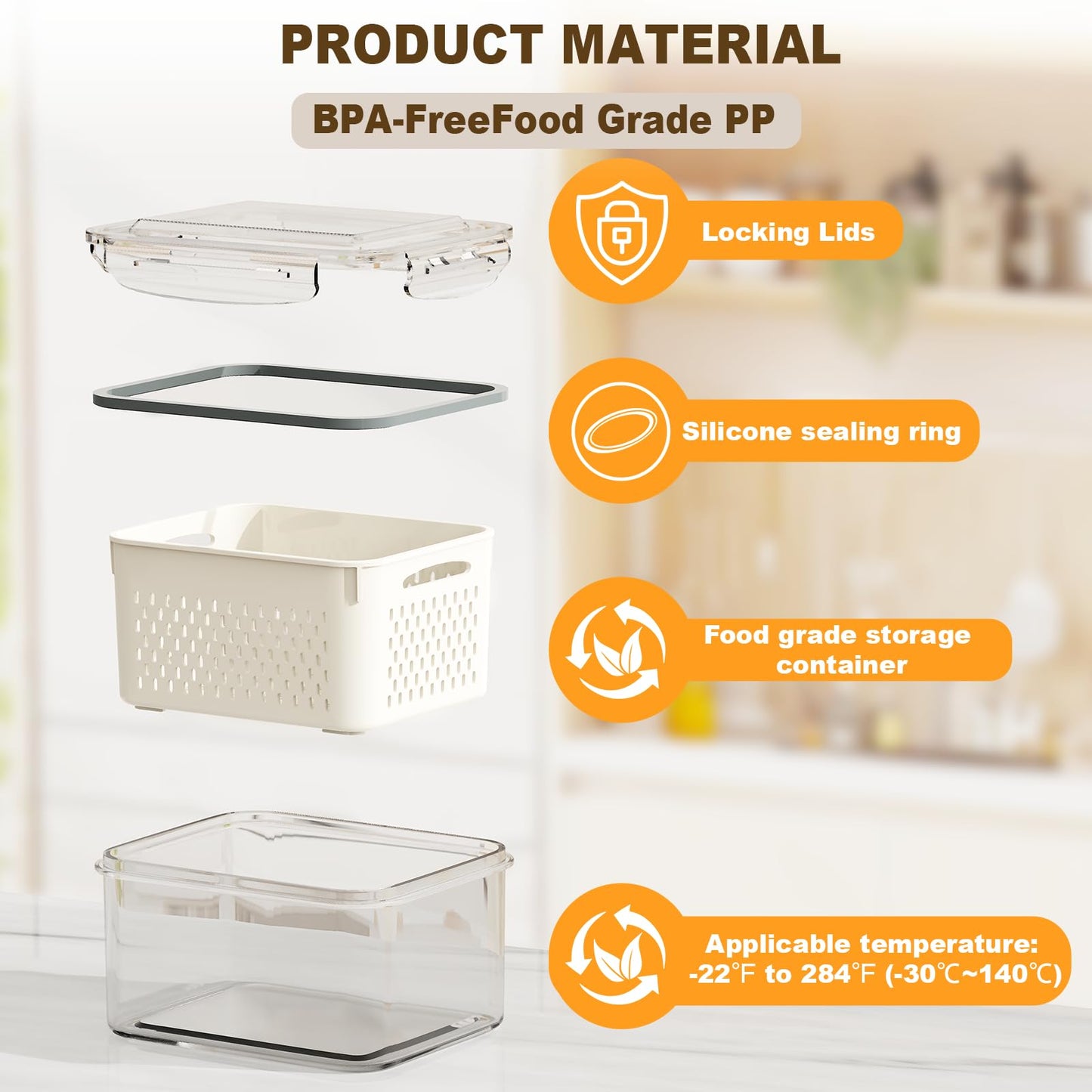 8 Pcs Fruit Storage Containers For Fridge with Removable Colander, Airtight Food Containers, Keep Fruits, Vegetables, Berries, and Meats Fresh Longer, Dishwasher and Microwave Safe (8 Pack)