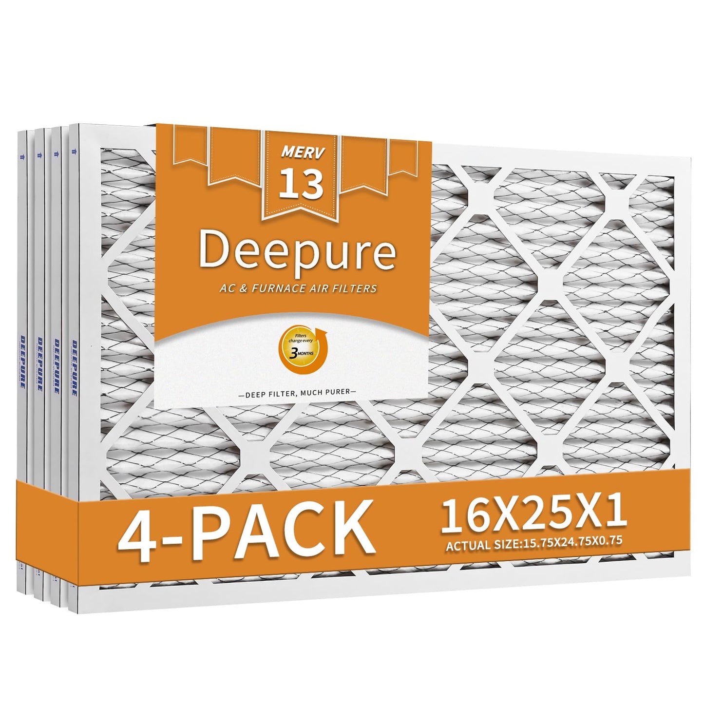 16X25X1 MERV 13 Furnace Filter (4 Packs) - MPR 1900 FPR 10 Electrostatic Pleated Air Conditioner HVAC AC Filters
