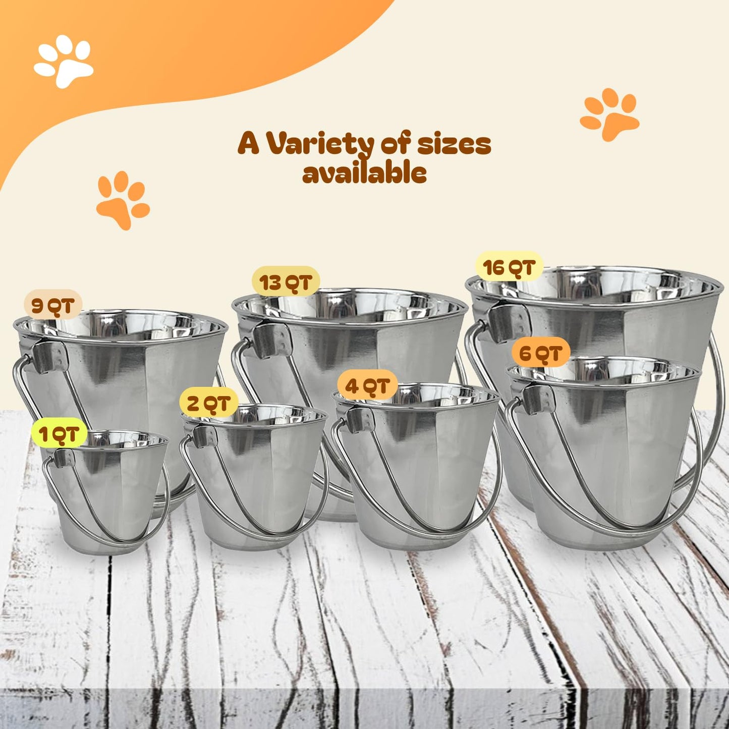 Advance PET Products 6 Quart Heavy Duty Stainless Steel Flat Side Bucket | Durable Food & Water Pail for Dogs, Cats, Kennels, Cages and Critter Crates | Multi-Purpose Bucket