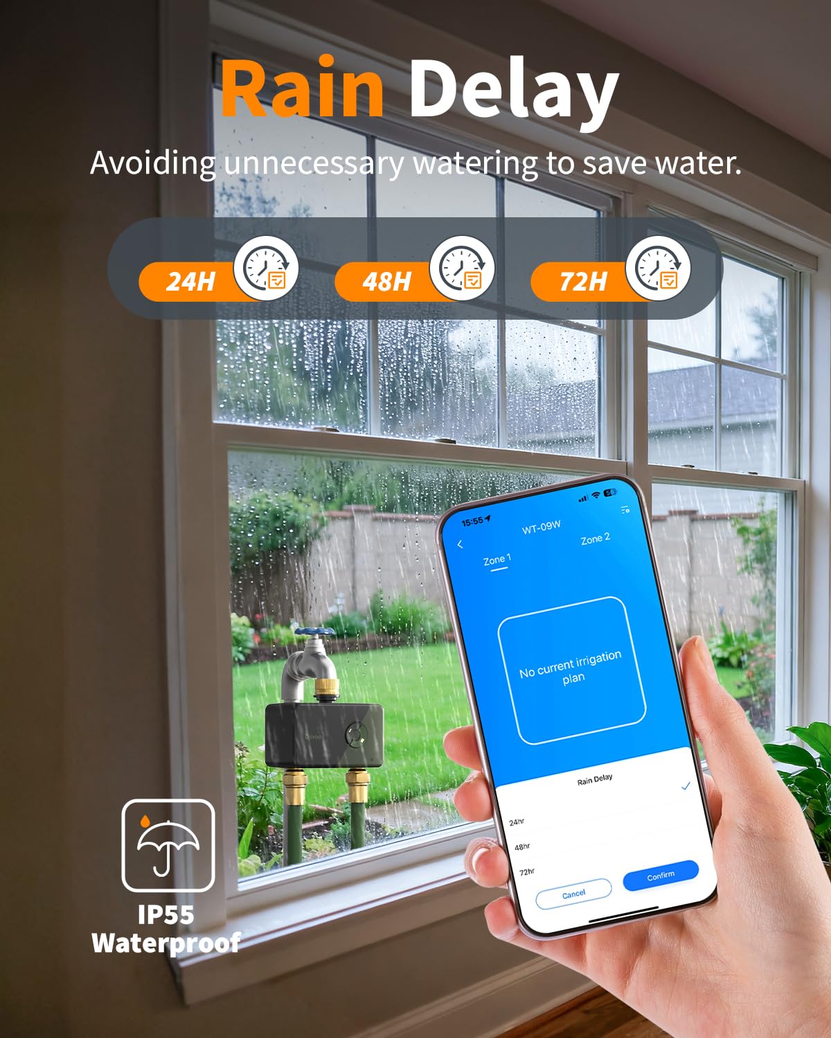 Diivoo WiFi Sprinkler Timer 2 Zone, Garden Hose Timer with Brass Inlet & Outlet, Programmable Automatic Water Timer with Rain Delay, Manual/Auto Mode, Outdoor Irrigation Controller for Lawn