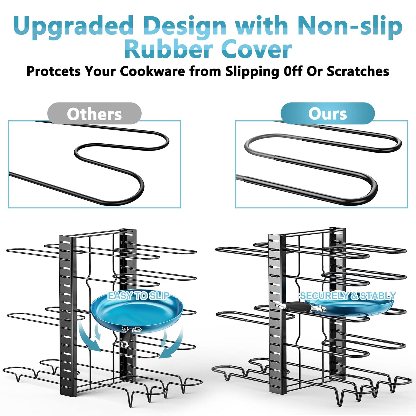 ORDORA Pots and Pans Organizer for Cabinet 16.61 Height, 8 Tier Pot Organizers Rack with 3 DIY Methods, Adjustable Pan Organizer under Cabinet Kitchen Organization and Storage