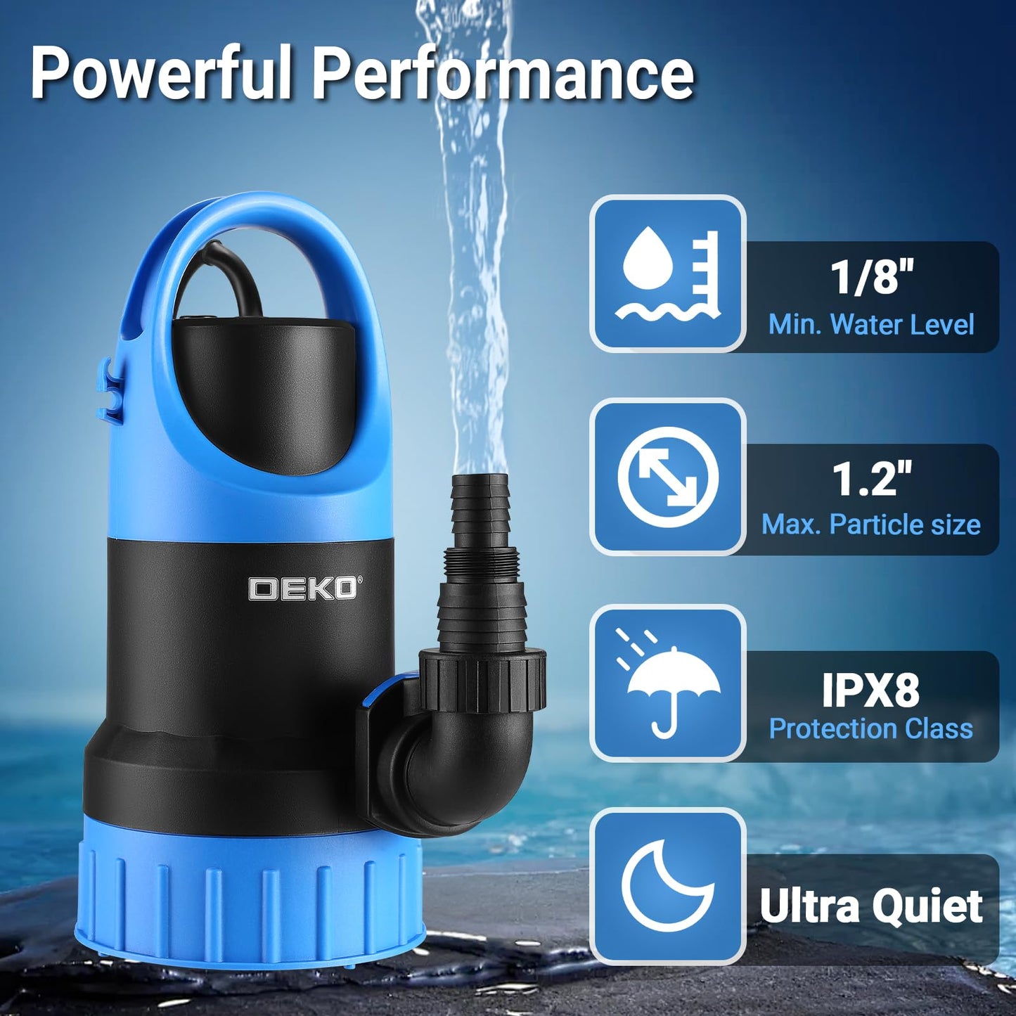 Sump Pump 1 HP Submersible Water Pump Thermoplastic Portable Utility Pump 4500 GPH High Flow Water Removal