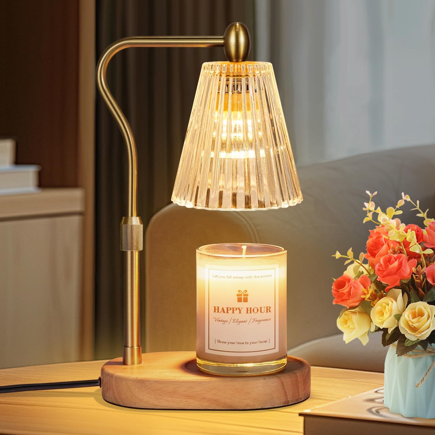 Imenlox Candle Warmer Lamp, with Timer and Dimmer, Adjustable Height, Christmas Birthday Gifts for Women Mom, House Warming Gifts New Home Decor, Wax Warmer for Jar Candles (Gold)