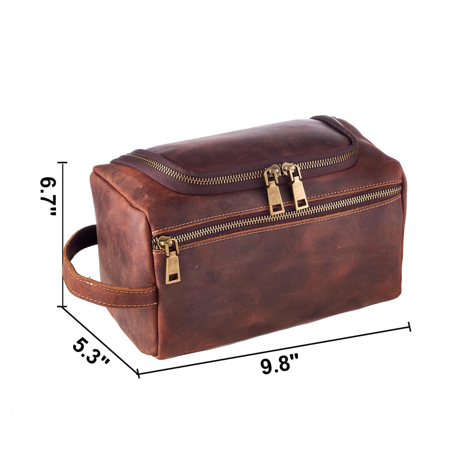 EURYNOME Leather Unisex Toiletry Bag Travel, Genuine Leather Shaving Dopp Kit - Leather Mens Toiletry Bag With Hook -Leather Makeup Cosmetic Organizer Kit - Men Travel Toiletries Bag Groomsmen Gift,