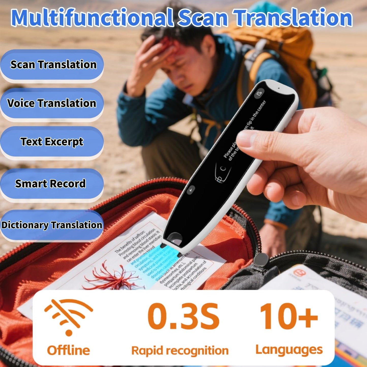 Scan Reader Pen for Dyslexia & Language Translation – 142 Languages Text-to-Speech OCR Translator Device with Voice Recording & Touchscreen, Ideal for Elderly, Kids, Students (White)