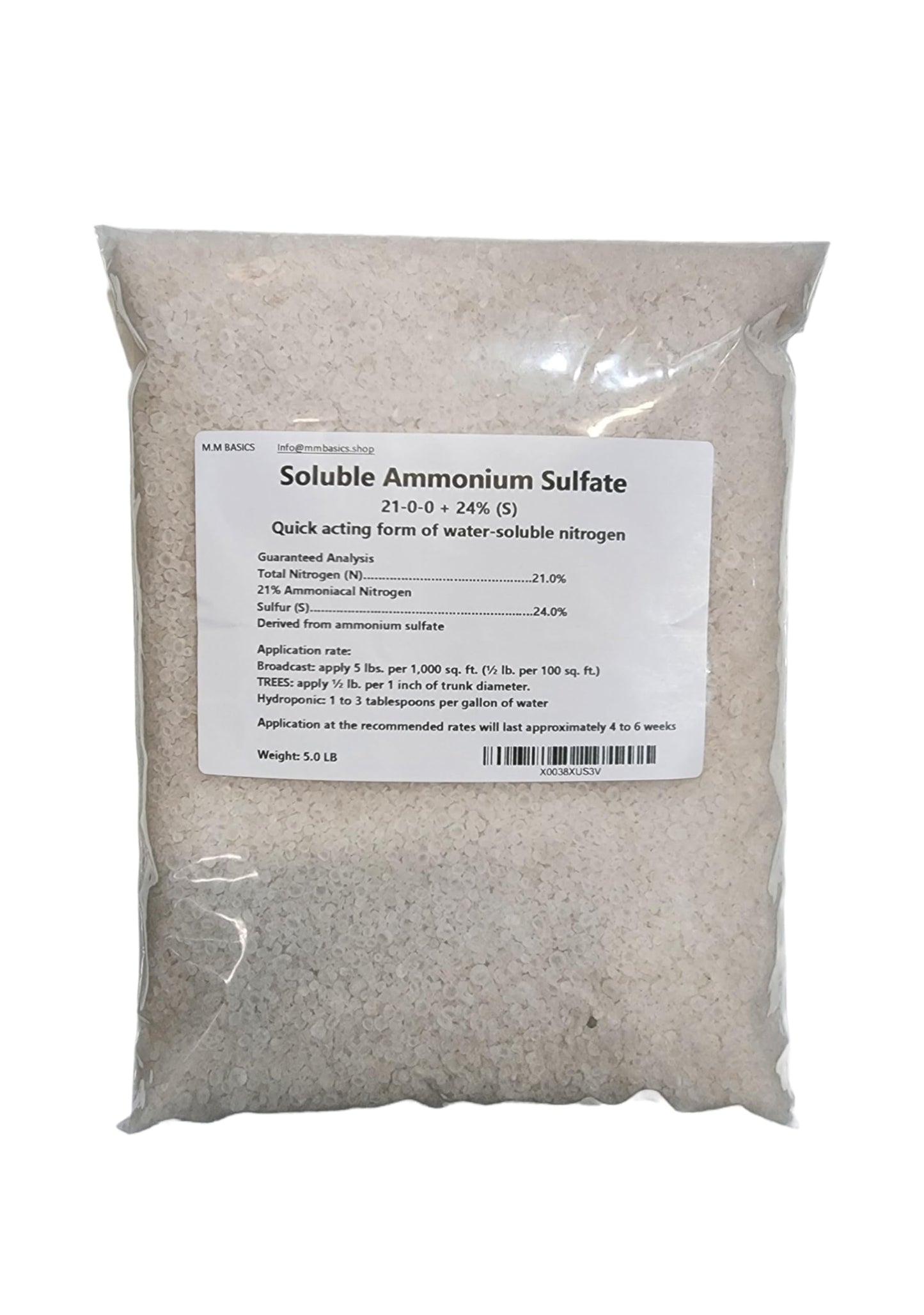 Ammonium Sulfate 21-0-0, Prepared and Packed by Let's Grow Garden Supply (5 LB)