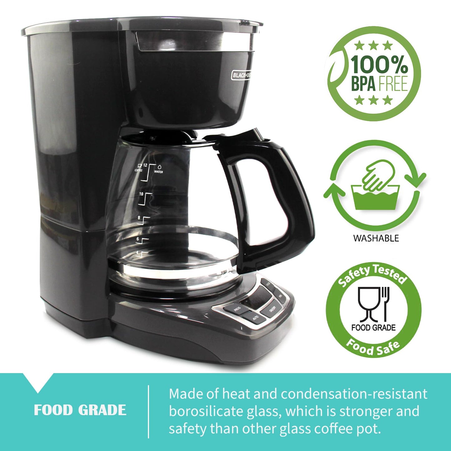 12-Cup Replacement Carafe Compatible with Black and Decker Coffee Maker Model# CM1160B, CM1160W
