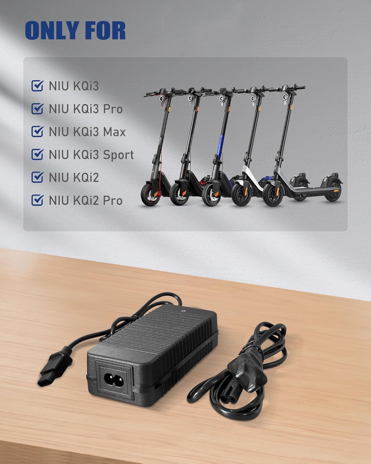 53.5V 2A KQI23 Scooter Charger for NIU KQi Air/Air X & KQi3/Pro/Sport/Max & KQi2 Pro & KQi1 Pro/Sport Electric E Bicycle
