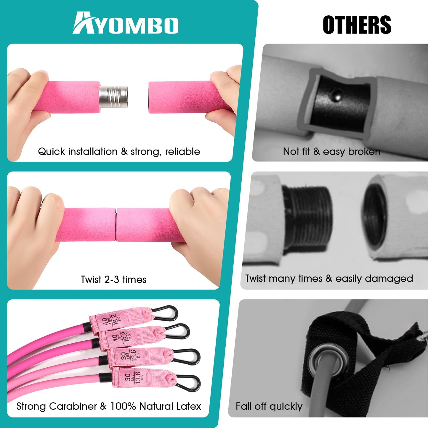 Pilates Bar Kit with Resistance Bands, Pilates Workout Equipment for Legs, Hip, Waist, Arm, Squats Exercise Equipment for Home Workouts, Adjustable 3-Section Resistance Bands Bar Kit for Women & Men