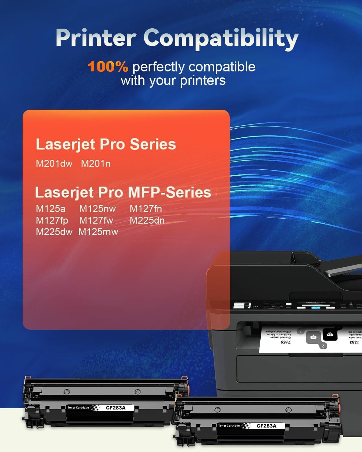 2-Pack 83A Toner Cartridge, M127 Toner, High Yield Replacement for HP 83A CF283A Work with HP Laserjet Pro MFP M125nw M127fw M127fn M201dw M225dw M125a M201n Laser Printer Toner (2 Black 83A)