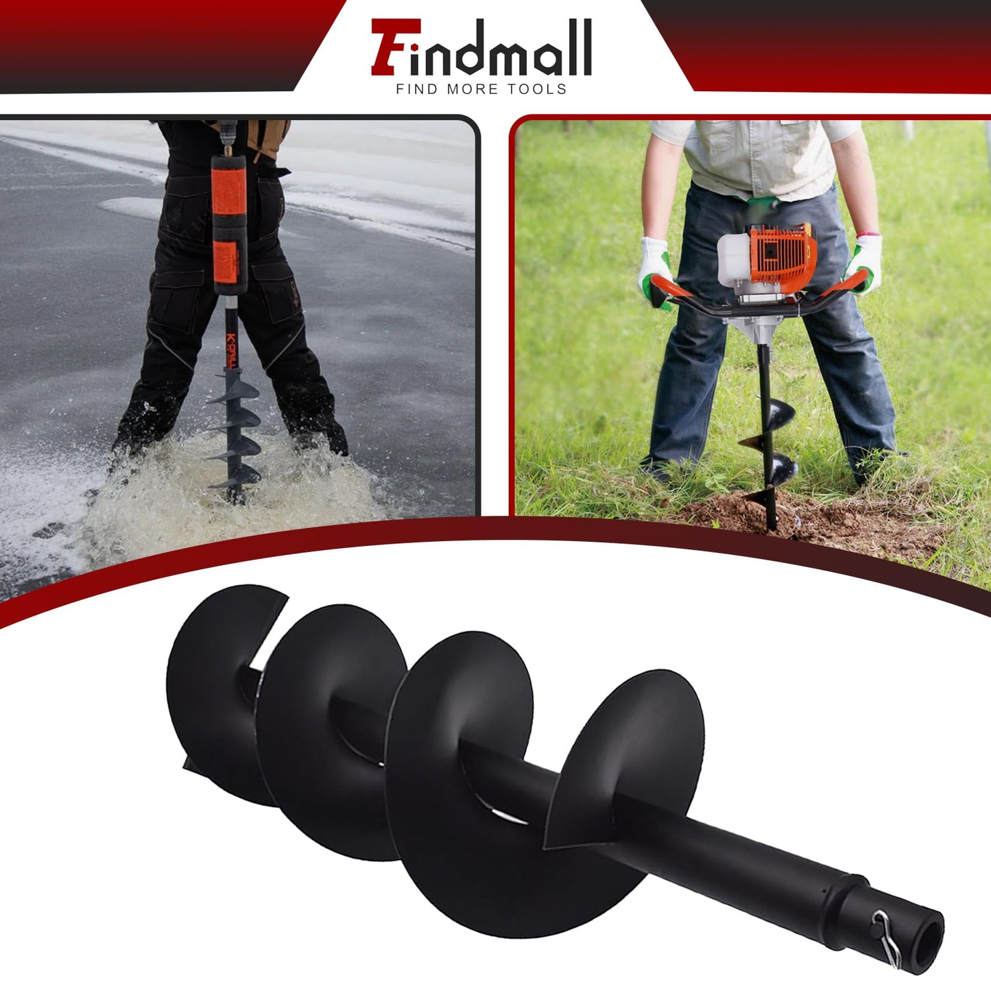 findmall Earth Auger Drill Bits 4" 6" 8" 10" 12" for Gas Powered Post Fence Hole Digger (6inch) Hole Inner Diameter 3/4 Inch