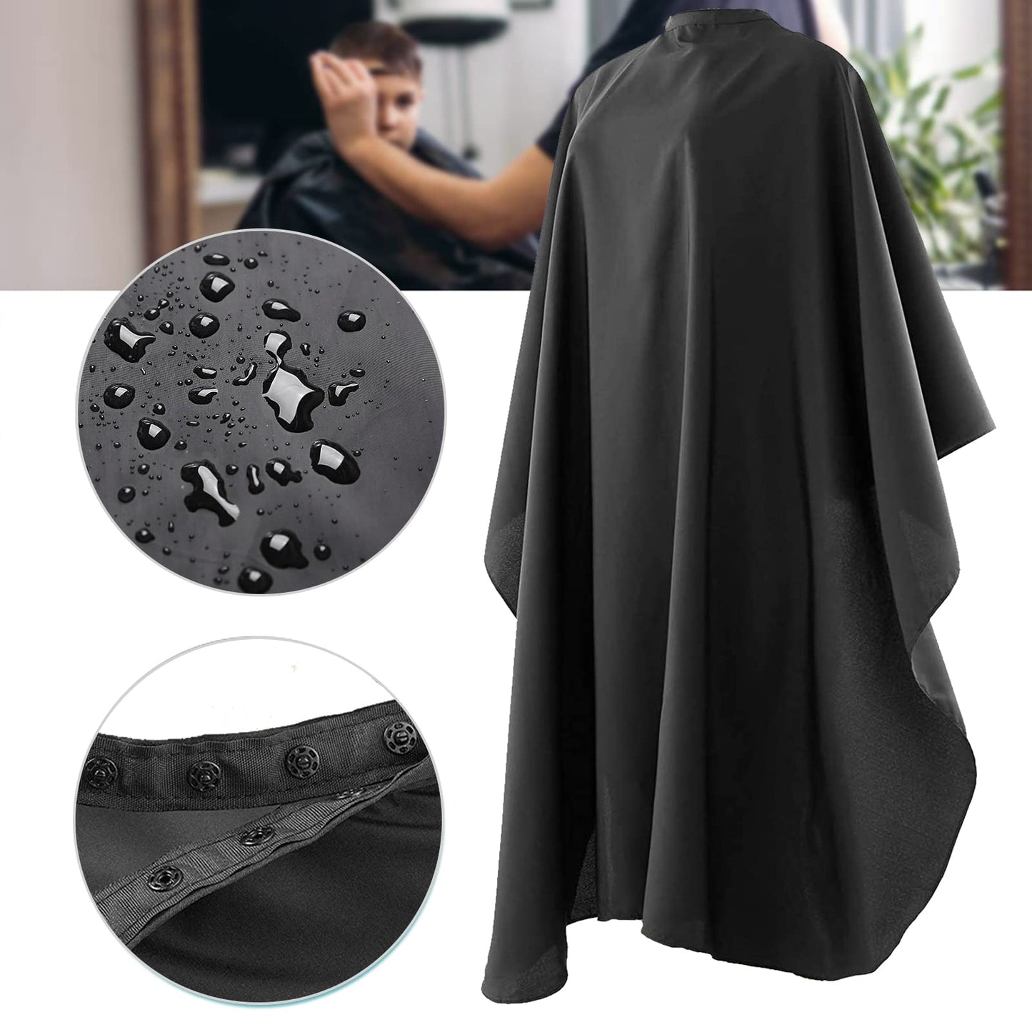 BSFHH Black Professional Nylon Waterproof Hair Cutting Cape With Snap Closure, 59" x 47" Hairdressing Cape for Haircut, Coloring, Makeup, Styling (5 Pack)