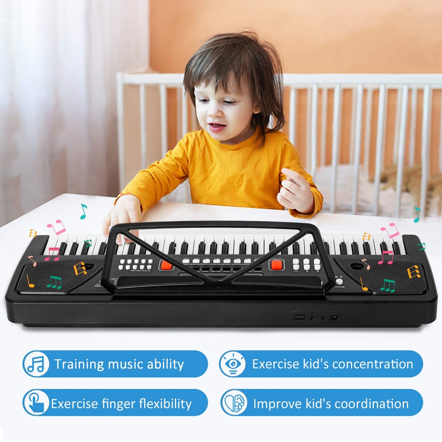 M SANMERSEN Kids Piano, Keyboard Piano 61 Keys Pianos Keyboards with LED Display Microphone Dual Speakers AUX-in Jack Music Book Bracket Piano Toys for 3-12 Years Old Boys Girls