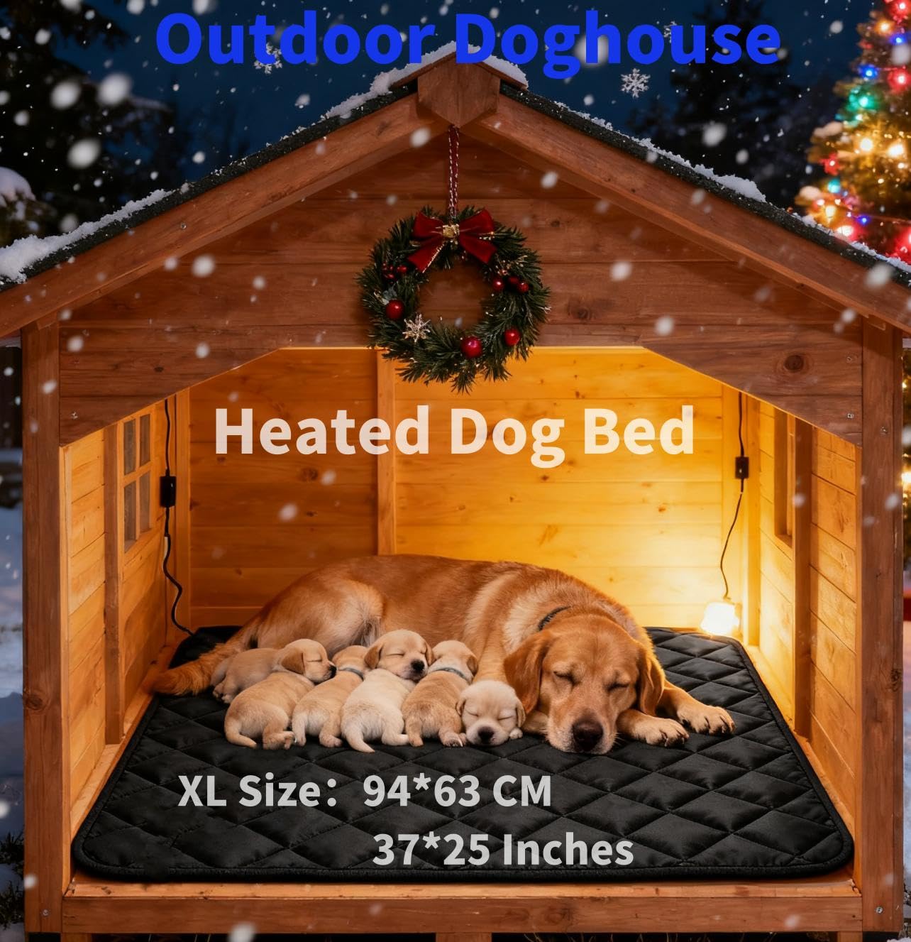 Dog Heating Pad for Large Dog Bed Pet Outdoor Indoor House,Electric Heating Mat for Dog House Crate Pad for Small Medium Pet Cat Puppy Waterproof Easy Clean Chew Proof Cord (Large, Solid)