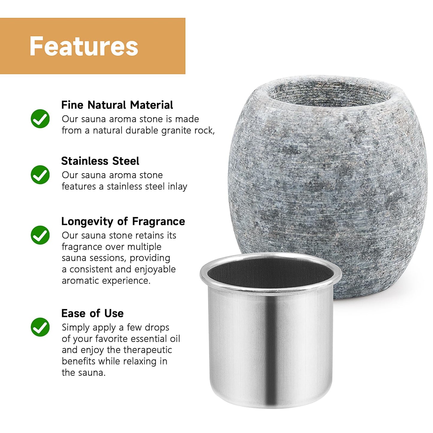 2 Pack Sauna Aromatherapy Stone Cup, Sauna Oil Cup Sauna Aromatherapy Oil Bowl Holder, Essential Oil Sauna Accessories with 2 Stainless Steel Diffuser Bowl for Spa (Grey)