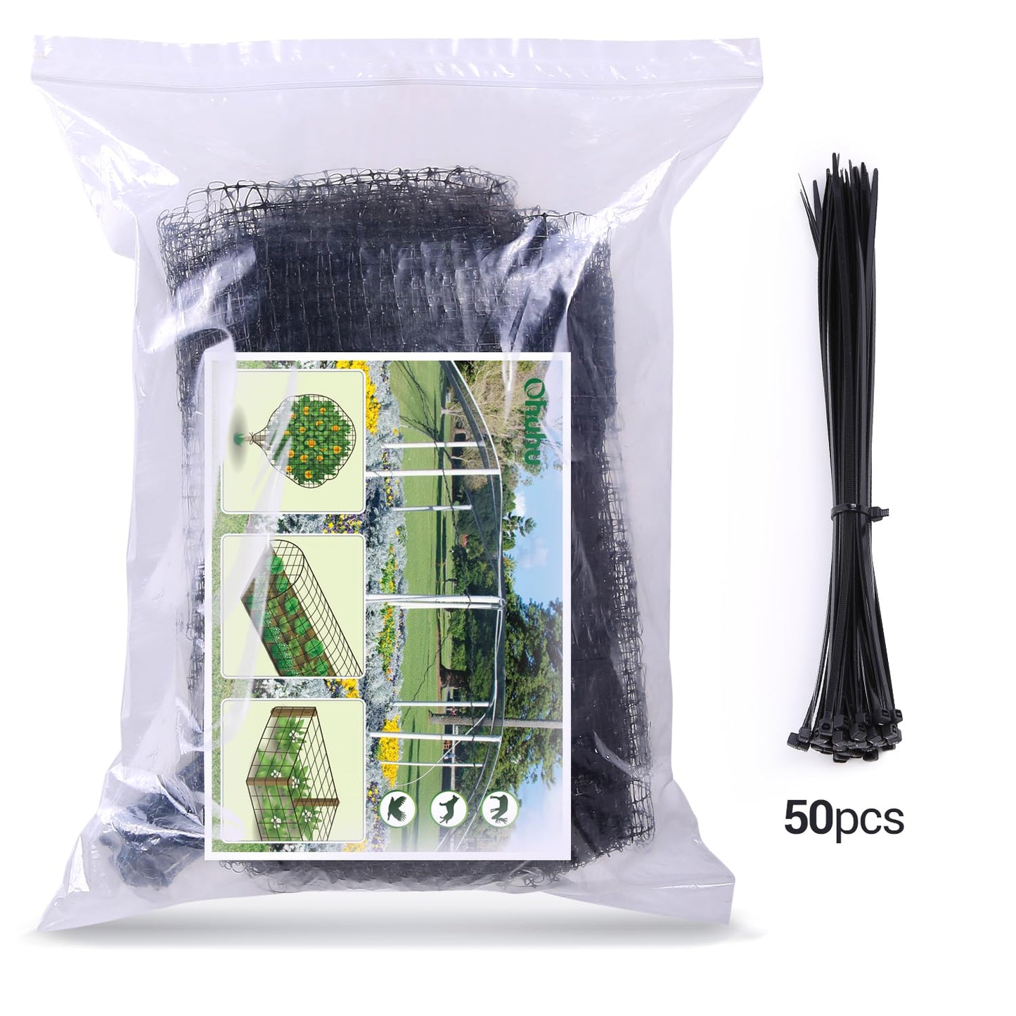 Bird Netting 6.8 x 100 FT - Ohuhu Heavy Duty Reusable Garden Netting with Cable Ties & Ground Nails, PP Material Anti-Bird Deer Fencing for Fruit Trees, Vegetables, Plants, Garden Protection