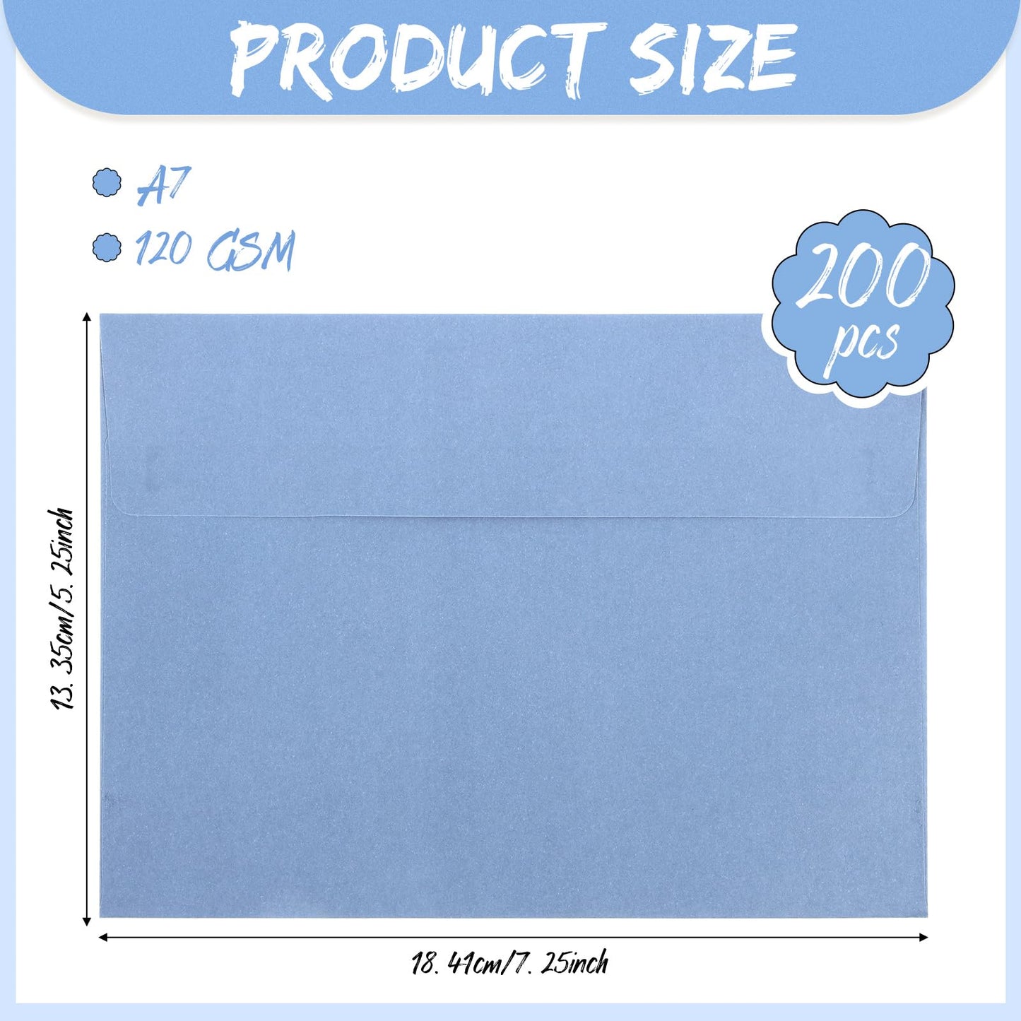 Ctosree 200 Pcs Dusty Blue Invitation Envelopes Peel Stick Seal 120 GSM Heavyweight Blue Invitation Envelopes for Greeting Cards Wedding Birthday (A7,5.25 x 7.25 Inch)