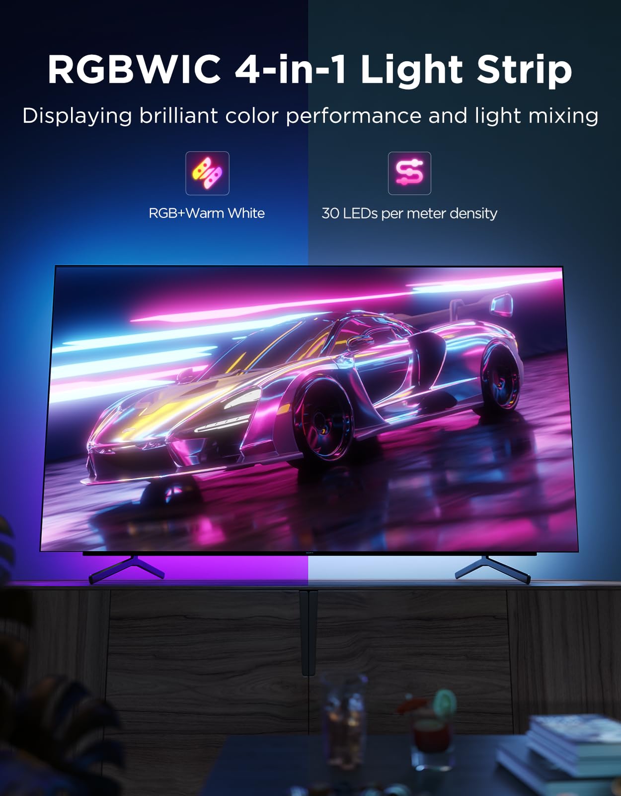 Govee TV LED Backlight 2, 18.4ft Cuttable TV Lights for 32-86 Inch TVs, Color Changing RGBWIC LED Strips Lights with 210+ Scene Modes & Music Sync, Smart APP and Voice Control, Easy Install