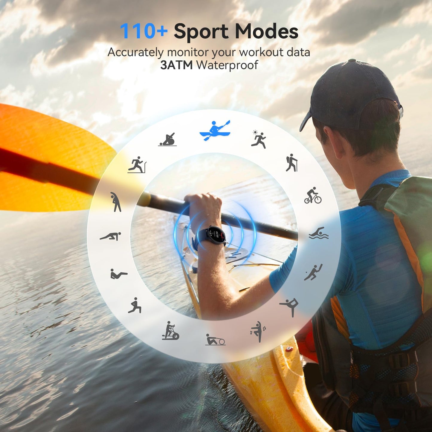 aeac Smart Watch for Men Women, AMOLED Ultra-Clear Screen Activity Trackers with Heart Rate/Sleep/SpO2 Monitor, Waterproof Fitness Smartwatch for iPhone/Samsung/Android（Black）