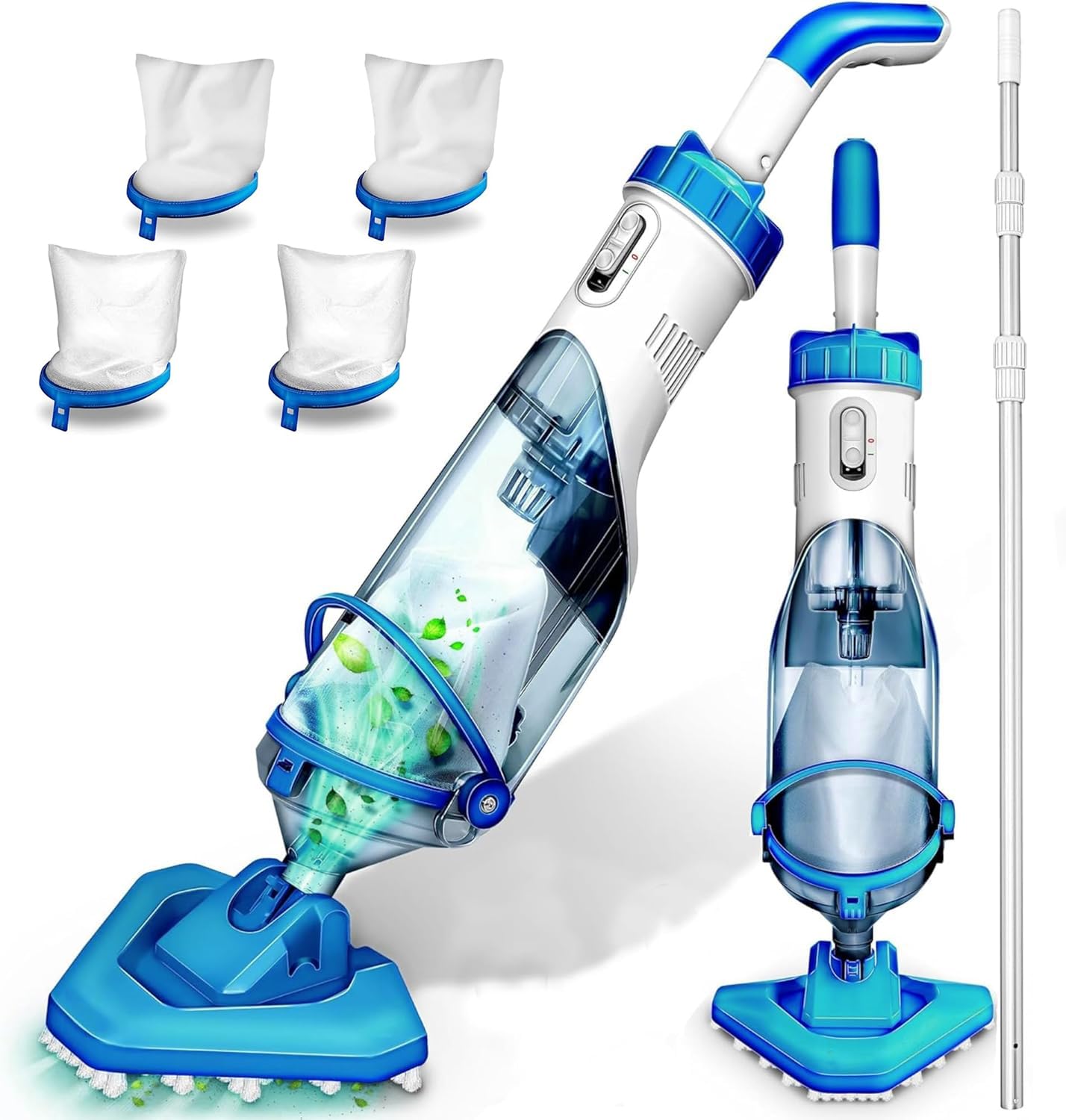 Cordless Handheld Pool Vacuum, Rechargeable Pool Cleaner for Above Ground Pool, Hot Tub and Spa, 60 Mins Running Time, 18 Gal/Min Suction, 60”Extendable Pole for Leaves, Debris, Shallow Steps