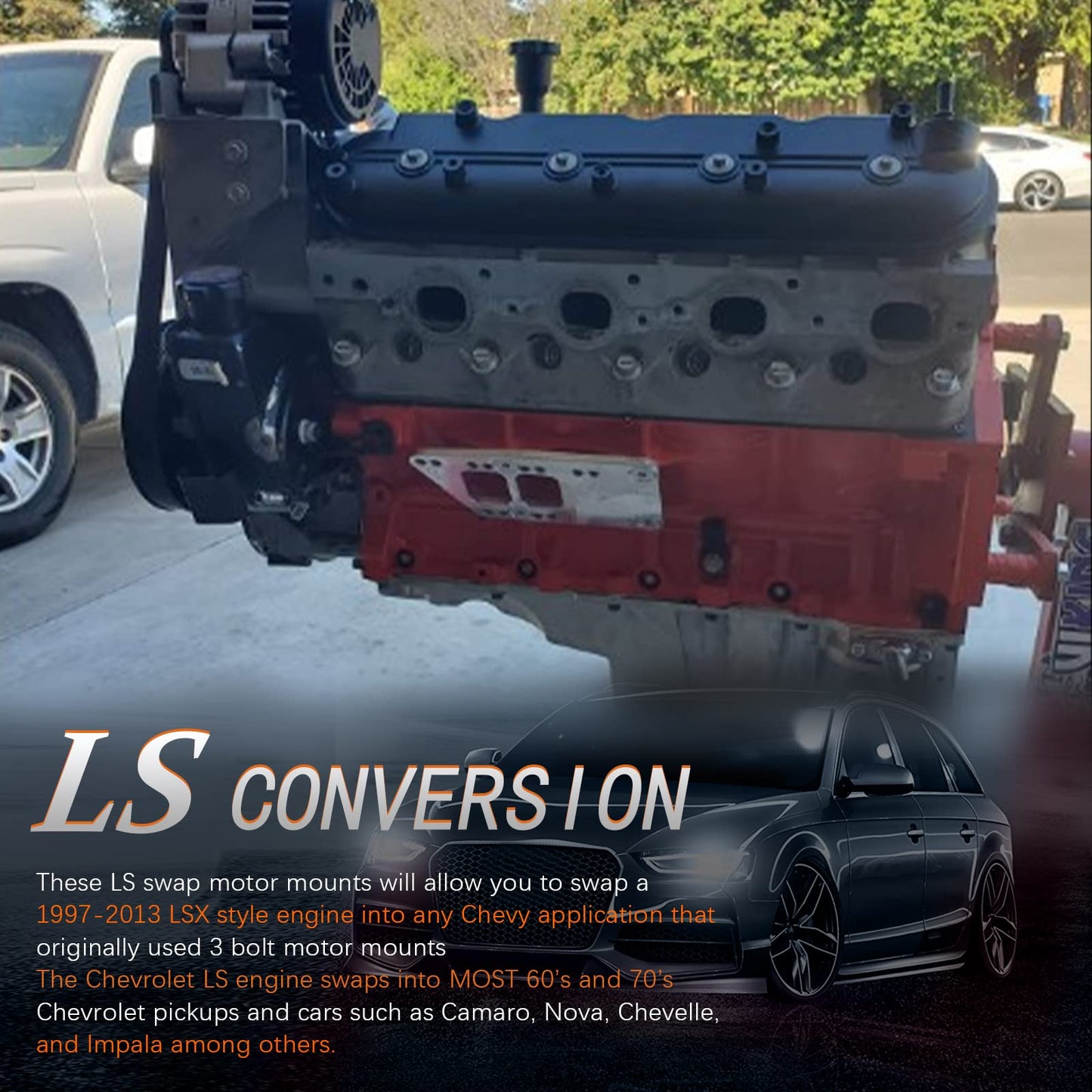 BAGARAATAN LS Swap Motor Mounts Adapter Plates,LS Conversion Adjustable Universal Swap Bracket Small Block,Billet Aluminum Engine Mounts for LS1 LS3 LS2 LQ4 LQ9 LS6 L92 L99 L33 LR4 for SBC Vehicle