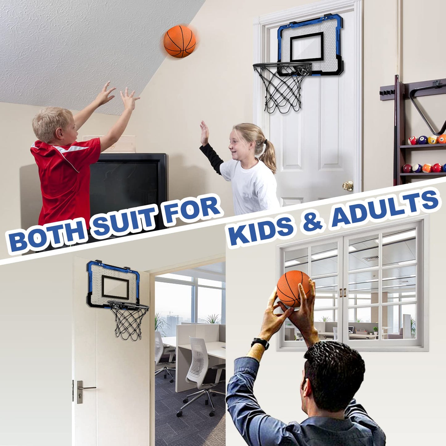QDRAGON Basketball Hoop Indoor with 3 Balls, Mini Basketball Hoop Suit for Bedroom/Office, Door Basketball Hoop Indoor Toys Gifts for Kid and Adults